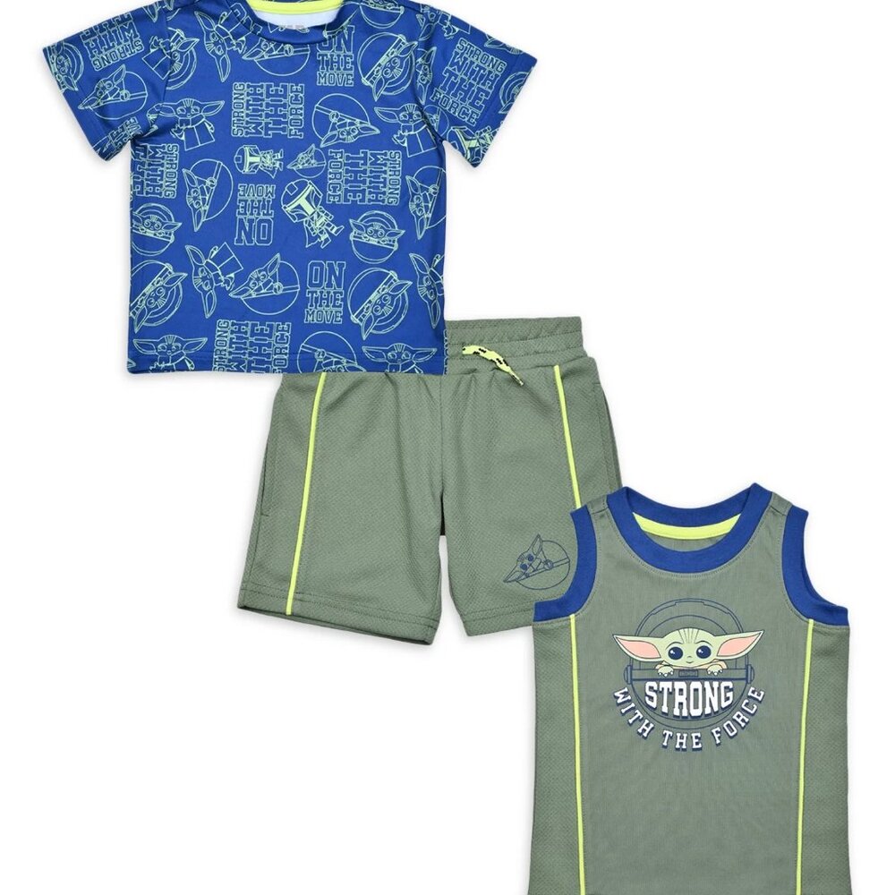 Star Wars Grogu Baby Yoda Toddler Boys 3 Piece Outfit Set Shirt Tank Shorts 18M